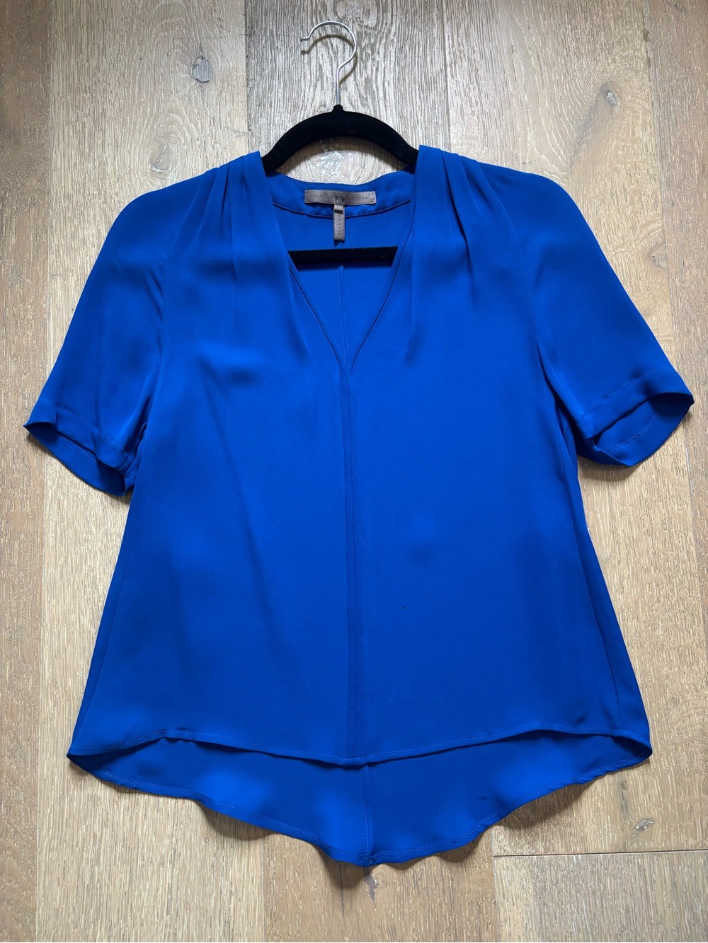 Halston Heritage Blue Women's V-Neck Short Sleeve Silky Blouse 0